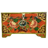 Buddhist Wooden Box With [lotus] Design, Tibetan Style With Traditional Colors