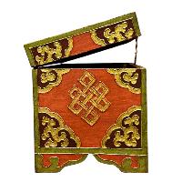 Buddhist Wooden Box With [lotus] Design, Tibetan Style With Traditional Colors