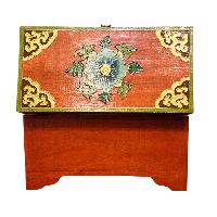 Buddhist Wooden Box With [lotus] Design, Tibetan Style With Traditional Colors
