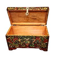 Buddhist Wooden Box With [cheppu] Design, Tibetan Style With Traditional Colors