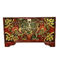 Buddhist Wooden Box With [cheppu] Design, Tibetan Style With Traditional Colors