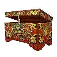 Buddhist Wooden Box With [cheppu] Design, Tibetan Style With Traditional Colors