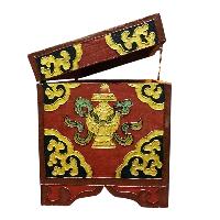 Buddhist Wooden Box With [cheppu] Design, Tibetan Style With Traditional Colors