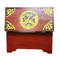 Buddhist Wooden Box With [cheppu] Design, Tibetan Style With Traditional Colors