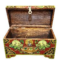 Buddhist Wooden Box With [animal] Design, Tibetan Style With Traditional Colors