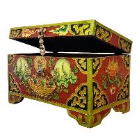 Buddhist Wooden Box With [animal] Design, Tibetan Style With Traditional Colors