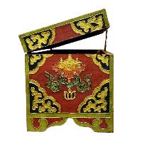 Buddhist Wooden Box With [animal] Design, Tibetan Style With Traditional Colors
