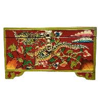 Buddhist Wooden Box With [dragon] Design, Tibetan Style With Traditional Colors