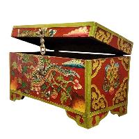 Buddhist Wooden Box With [dragon] Design, Tibetan Style With Traditional Colors