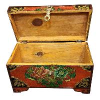 Buddhist Wooden Box With [lotus] Design, Tibetan Style With Traditional Colors