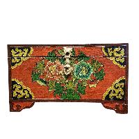 Buddhist Wooden Box With [lotus] Design, Tibetan Style With Traditional Colors