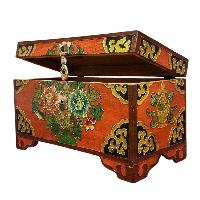 Buddhist Wooden Box With [lotus] Design, Tibetan Style With Traditional Colors
