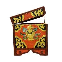Buddhist Wooden Box With [lotus] Design, Tibetan Style With Traditional Colors