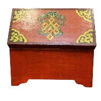 Buddhist Wooden Box With [lotus] Design, Tibetan Style With Traditional Colors