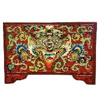 Buddhist Wooden Box With [cheppu] Design, Tibetan Style With Traditional Colors