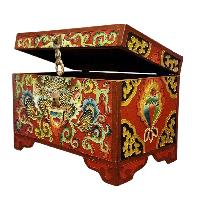 Buddhist Wooden Box With [cheppu] Design, Tibetan Style With Traditional Colors