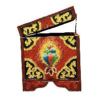 Buddhist Wooden Box With [cheppu] Design, Tibetan Style With Traditional Colors