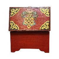 Buddhist Wooden Box With [cheppu] Design, Tibetan Style With Traditional Colors