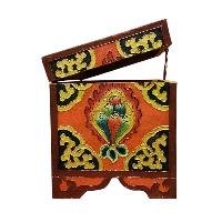 Buddhist Wooden Box With [lotus] Design, Tibetan Style With Traditional Colors