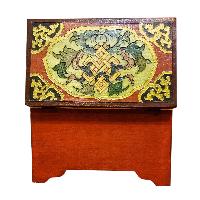 Buddhist Wooden Box With [lotus] Design, Tibetan Style With Traditional Colors