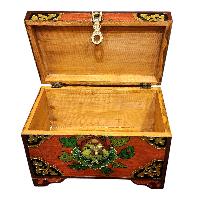 Buddhist Wooden Box With [lotus] Design, Tibetan Style With Traditional Colors