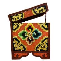 Buddhist Wooden Box With [lotus] Design, Tibetan Style With Traditional Colors