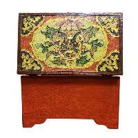 Buddhist Wooden Box With [lotus] Design, Tibetan Style With Traditional Colors