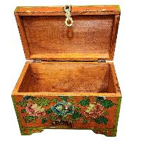 Buddhist Wooden Box With [lotus] Design, Tibetan Style With Traditional Colors