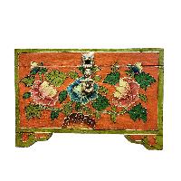 Buddhist Wooden Box With [lotus] Design, Tibetan Style With Traditional Colors