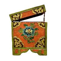 Buddhist Wooden Box With [lotus] Design, Tibetan Style With Traditional Colors