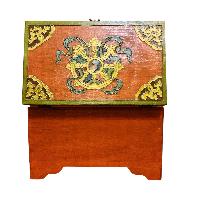 Buddhist Wooden Box With [lotus] Design, Tibetan Style With Traditional Colors