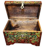 Buddhist Wooden Box With [cheppu] Design, Tibetan Style With Traditional Colors