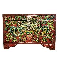 Buddhist Wooden Box With [cheppu] Design, Tibetan Style With Traditional Colors