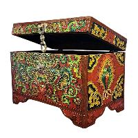 Buddhist Wooden Box With [cheppu] Design, Tibetan Style With Traditional Colors