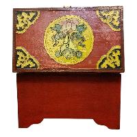Buddhist Wooden Box With [cheppu] Design, Tibetan Style With Traditional Colors