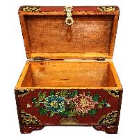 Buddhist Wooden Box With [lotus] Design, Tibetan Style With Traditional Colors