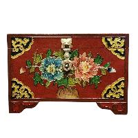 Buddhist Wooden Box With [lotus] Design, Tibetan Style With Traditional Colors