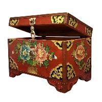 Buddhist Wooden Box With [lotus] Design, Tibetan Style With Traditional Colors