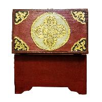 Buddhist Wooden Box With [lotus] Design, Tibetan Style With Traditional Colors