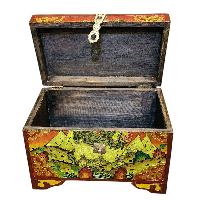 Buddhist Wooden Box With [snow Lion] Design, Tibetan Style With Traditional Colors