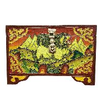 Buddhist Wooden Box With [snow Lion] Design, Tibetan Style With Traditional Colors