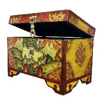 Buddhist Wooden Box With [snow Lion] Design, Tibetan Style With Traditional Colors