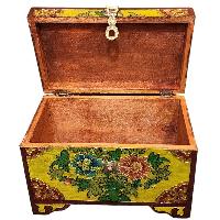 Buddhist Wooden Box With [flower] Design, Tibetan Style With Traditional Colors