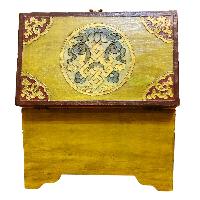 Buddhist Wooden Box With [flower] Design, Tibetan Style With Traditional Colors