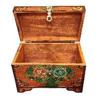 Buddhist Wooden Box With [lotus] Design, Tibetan Style With Traditional Colors