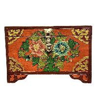 Buddhist Wooden Box With [lotus] Design, Tibetan Style With Traditional Colors