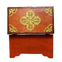 Buddhist Wooden Box With [lotus] Design, Tibetan Style With Traditional Colors