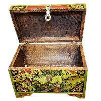 Buddhist Wooden Box With [snow Lion] Design, Tibetan Style With Traditional Colors