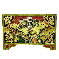Buddhist Wooden Box With [snow Lion] Design, Tibetan Style With Traditional Colors