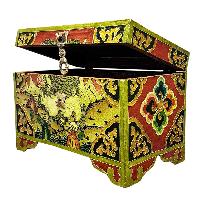 Buddhist Wooden Box With [snow Lion] Design, Tibetan Style With Traditional Colors